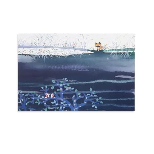 渡辺あきお 猫 小鳥 版画 それぞれの時間 絵画 版画 渡辺あきお